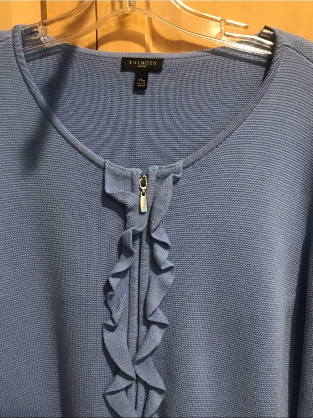Talbots Light Blue Ruffle-Front Cardigan Sweater - Picture 3 of 5